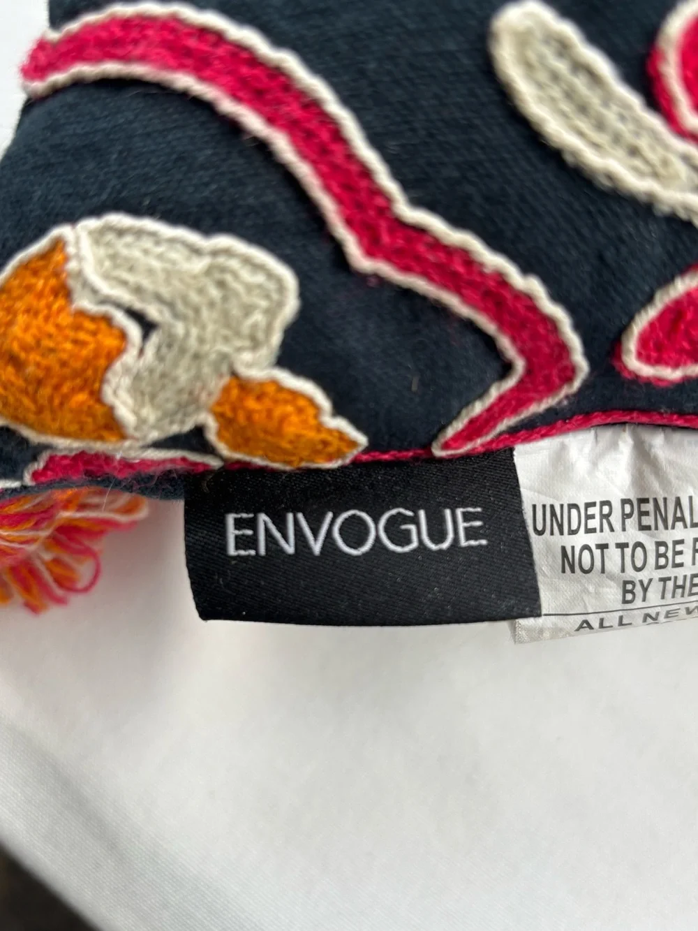 Envogue Navy Blue Orange & Cream Embroidered Accent Pillow Down Fill Tassels